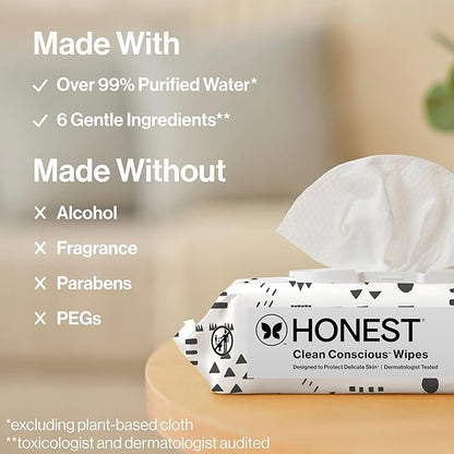 The Honest Company Hypoallergenic Multi-Use Baby Wipes for Sensitive Baby Skin, Pattern Play, 10 Count