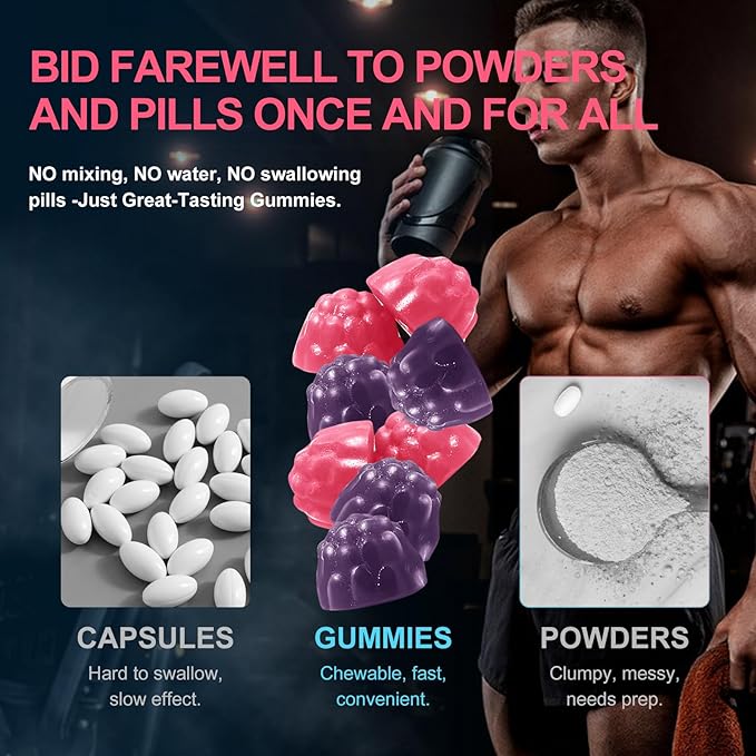 Health4All Creatine Monohydrate Gummies 5g for Men & Women, Creatine Gummy for Strength Energy & Muscle Growth Support Pre-Workout Supplement - Raspberry & Blueberry 120 Gummy