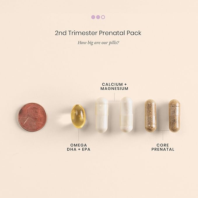 Perelel 2nd Trimester Prenatal Pack, Multivitamin with Magnesium, Omega 3, Iron & Calcium, Nutritional Support for Second Trimester Wellness, Soy & Gluten Free, Non GMO, 30 Daily Pill Packs