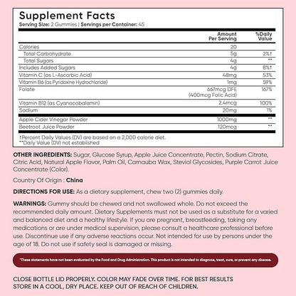 WeightWorld Apple Cider Vinegar Gummies 1000mg with The Mother + VIT C, B12-9-6, Beetroot | ACV Gummies - Digestion, Metabolism, Detox & Cleanse | Vegan Apple Cider Vinegar with Mother, 90 Count