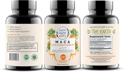 Organic Maca Root Capsules 1200 mg – Libido Booster for Women Fast Acting & Potent | Female Maca Supplement | Energy Pills from Peru | Includes Black Pepper for High Absorption | Vegan, 120 Ct