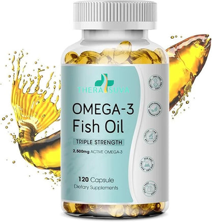 Triple Strength Wild Alaskan Fish Oil, Omega-3 2500mg, EPA 1,300mg + DHA 1,200mg, Supplement for Heart and Joint Health, 2 Month Supply, 120 Softgels