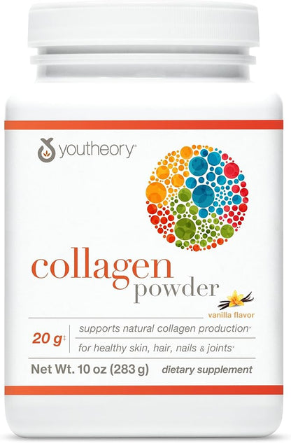 Youtheory Collagen Powder - Hydrolyzed Collagen Peptides with Vitamin C - Supports Healthy Bones, Joints & Immune System* - Vanilla - 10 oz (12 Servings)