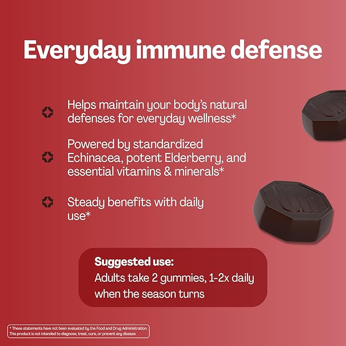 URVI® Immune Support Gummies 9-in-1 - Echinacea, Elderberry, Vitamin C, D3 K2, E, Niacin, Zinc & Selenium - Multivitamin, Antioxidants, Immunity Supplement - Vegetarian & Sugar Free - 60 Count