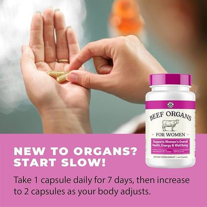 Beef Organ Supplement for Women - Beef Liver, Kidney, Heart and Uterus Tissue, Supports Women's Overall Energy and Health - Pasture Raised in New Zealand - No Fillers or Flow Agents - 120 Capsules