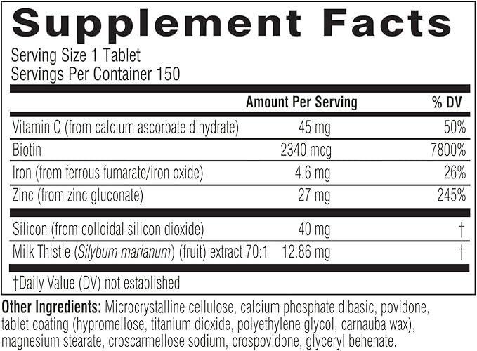Swisse Biotin Hair Skin and Nails Vitamins for Women & Men | 5 Months Supply | Milk Thistle, Biotin, Vitamin C, Zinc & Iron | Supports Hair Growth & Collagen Production | 150 Tablets