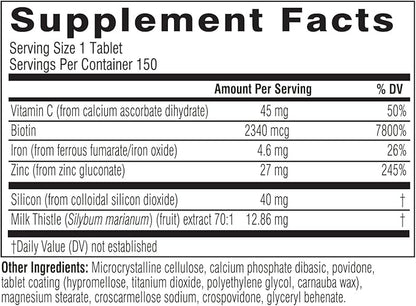 Swisse Biotin Hair Skin and Nails Vitamins for Women & Men | 5 Months Supply | Milk Thistle, Biotin, Vitamin C, Zinc & Iron | Supports Hair Growth & Collagen Production | 150 Tablets