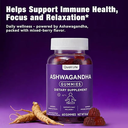 Ashwagandha Gummies for Relax & Cortisol Support – High Strength Root Extract with Cranberry & Chaste Tree, Grapefruit & Berry Flavour – Vegan, Non-GMO, Gluten-Free – 60 Gummies (30 Days)