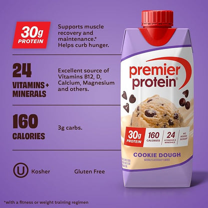 Premier Protein Shake, Cookie Dough, 30g Protein, No Added Sugar, 24 Vitamins & Minerals to Support Immune Health, 11 fl oz, 4 Pack
