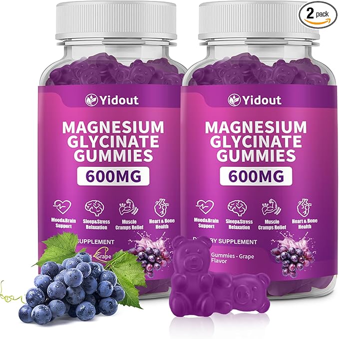 Magnesium Glycinate Gummies 600mg，High Absorption Magnesium Gummies, Sugar Free Chews for Adults & Kids Relaxation, Stress Relief (60 Count（Pack of 2）)