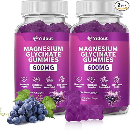 Magnesium Glycinate Gummies 600mg，High Absorption Magnesium Gummies, Sugar Free Chews for Adults & Kids Relaxation, Stress Relief (60 Count（Pack of 2）)