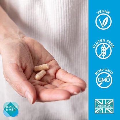 Health & Her Perimenopause Supplement for Women – The UK’s No.1 Perimenopause Supplement - Multi-Nutrient Wellbeing Support for Early Stage of Menopause, Vegan, Gluten-Free, Non GMO (60 ct - 1 Month)