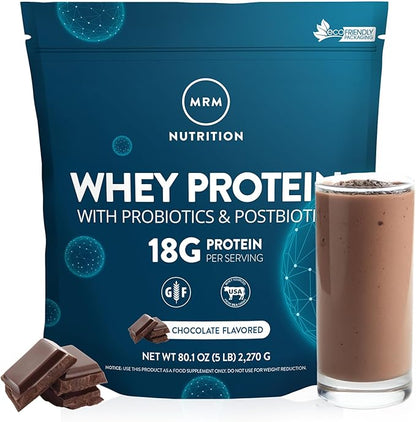 MRM Nutrition Whey Protein - Vanilla Flavored, Microfiltered Whey Protein Isolate & Concentrate, 16 Different Probiotic Strains, BCAAs, & Digestive Enzymes, Gluten Free, for Women & Men - 84 Servings
