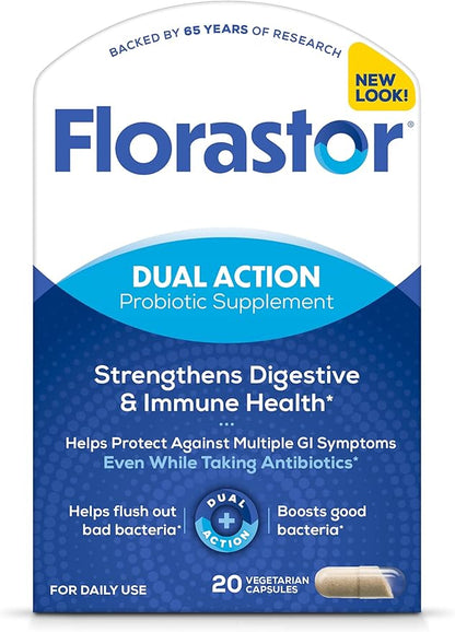 Florastor Probiotics for Digestive & Immune Health, 20 Capsules, Probiotics for Women & Men, 1 Probiotic Worldwide, Flush Out Bad Bacteria & Boost The Good with Our Strain Saccharomyces boulardii
