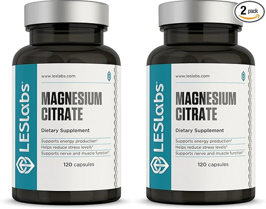LES Labs Magnesium Citrate – Stress Relief, Restful Sleep, Heart Health, Metabolism, Nerve & Muscle Function – Non-GMO Supplement – 120 Capsules (Pack of 2)