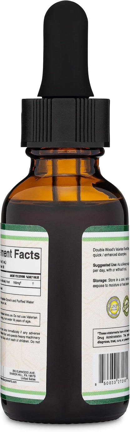 Valerian Root Drops for Sleep - Organic Valerian Root Tincture Extract 168mg - 1 FL OZ, 30 Servings (Better Absorbed Than Capsules, Enhances Valerian Root Tea) for Relaxation and Calm by Double Wood