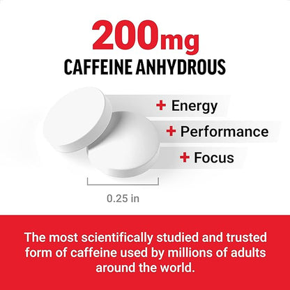 Force Factor Caffeine Pills 200mg, Boost Energy, Focus, Strength, and Performance, Premium Quality Tablets, Energy Support Supplement, 100 Tablets