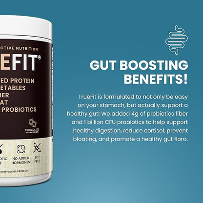 TrueFit High Fiber Protein Powder, Grass-Fed Whey Meal Replacement Shake with Prebiotics, Probiotics, & Organic Superfoods, Keto Friendly, Gluten Free