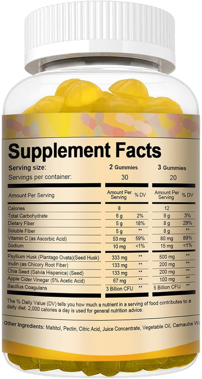 Totaria Probiotic Fiber Gummies, Pineapple Flavor, 60 Gummies per Bottle, 2 Bottles