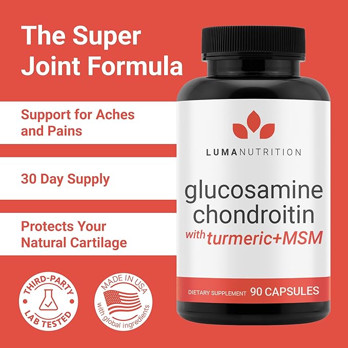 Luma Nutrition Glucosamine Chondroitin MSM - Turmeric, Boswellia - Premium Supplement - for Men and Women - Joint Supplement - 90 Capsules (Pack of 2)
