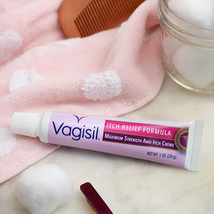 Vagisil Maximum Strength Feminine Anti-Itch Cream with Benzocaine for Women, Helps Relieve Yeast Infection Irritation, Gynecologist Tested, Fast-Acting, Soothes and Cools Skin, 1 oz (Pack of 2)