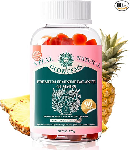 Premium Feminine Balance Gummies for Women - pH Balance & Wellness Support with Hawaiian Pineapple, Vegan Gluten-Free Supplement Vaginal Probiotic 90 Count