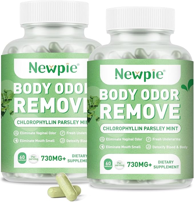 Body Deodorizing Supplement, Chlorophyll Capsules for Skin Body Odor, Fresh Breath & Gut Odor Control for Men & Women | Vegan with Parsley Leaf Green Tea, Gluten Free, 60 Capsules (2)
