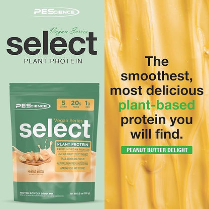 PEScience Select Vegan Protein Powder, Plant Based Protein Powder, Amazing Taste, Smooth Texture, Pea and Brown Rice Blend, Dairy Free, Lactose Free, Gluten Free - Peanut Butter Delight, 5 Servings