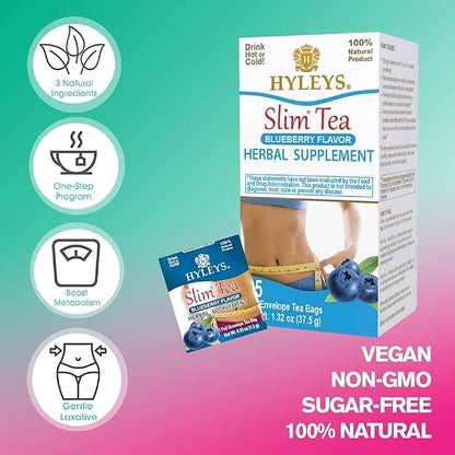 Hyleys Slim Tea Blueberry Flavor - Weight Loss Herbal Supplement Cleanse and Detox - 25 Tea Bags (1 Pack)