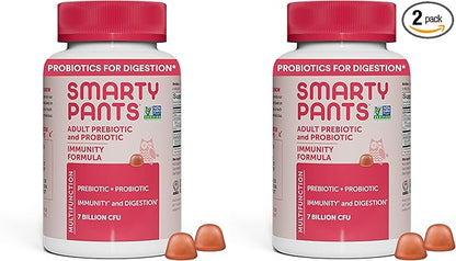 SmartyPants Adult Probiotic & Prebiotic Gummies for Digestive Health: Gut Health Supplement, Clinically Studied Prebiotic for Immune Support, Strawberry, 60 Count (30 Day Supply) (Pack of 2)