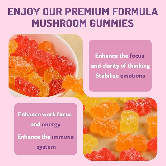 Ashwagandha and Mushroom Gummies 500mg with 8 Mushroom Blend (Reishi,Lion's Mane,Cordyceps) - Mushroom Gummies for Focus and Energy,Cognitive Boost -Mushroom Supplement for Adults,80 Count