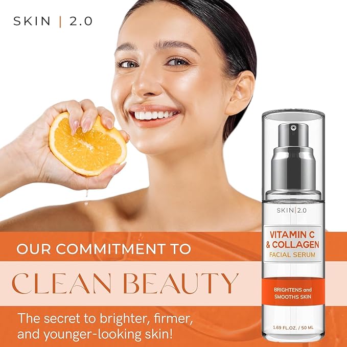 Skin 2.0 Vitamin C Serum with Collagen - Anti-Aging & Dark Spot Remover - Dermatologist Tested Korean Skincare for Brightening & Acne - Clean Beauty, Cruelty-Free, All Skin Types - 1.69oz (2-Pack)