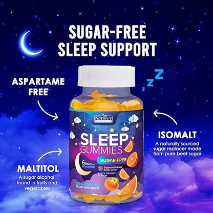 Sleep Gummies 6mg Per Serving - Sugar Free Melatonin Gummy Supplement for Adults - Natural Zero Sugar Sleeping Gummy for Adults & Kids, Orange Flavored, Extra Strength Sleep Support - 120 Gummies