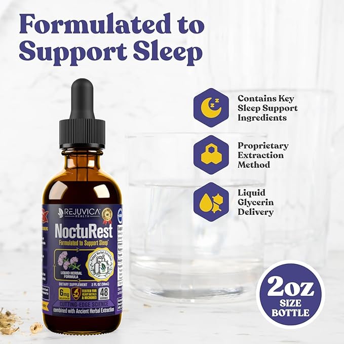 Rejuvica Health NoctuRest Liquid Melatonin Drops for Adults – Natural Sleep Aid with Magnesium, L-Theanine & Valerian Root – Nighttime Sleep Support for Calm & Rest - 2X Absorption Drops - 2 Fl Oz