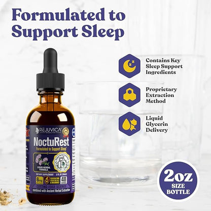 Rejuvica Health NoctuRest Liquid Melatonin Drops for Adults – Natural Sleep Aid with Magnesium, L-Theanine & Valerian Root – Nighttime Sleep Support for Calm & Rest - 2X Absorption Drops - 2 Fl Oz