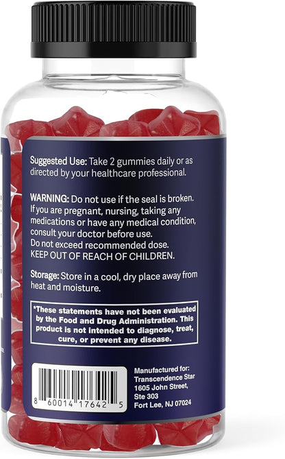 Korean Red Ginseng 1500mg Gummies - Ginseng Supplement for Energy, Immune System Support, Panax Ginseng for Memory Function, Blood Circulation, Peach Flavor, 60 Count