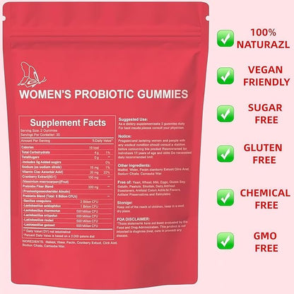 Prebiotic Nutritional Supplements Probiotic Gummies for Women-Women Exclusive pH Balanced probiotics-Controlling Off Flavors -Enriched with 5 Billion CFUs of Active Bacteria（60）