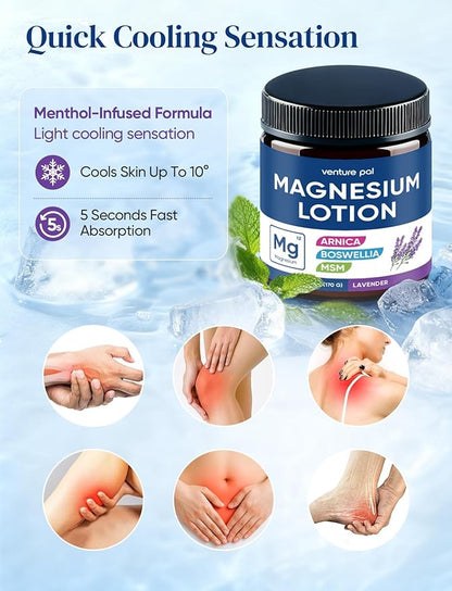 Magnesium Lotion with Arnica, MSM & Boswellia – Cooling Magnesium Cream – Lightweight Moisturizing Lotion for Legs & Feet – Safe for Kids – 6 fl oz