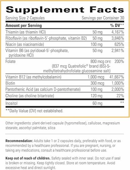 Integrative Therapeutics Active B-Complex - with Choline and Methyfolate - Cellular Energy, Immune Function & Heart Health Support with Vitamins B2, B6 & B12* - Gluten-Free - 60 Capsules (30 Servings)