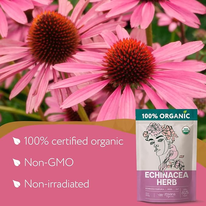 Organic Echinacea Herb (10oz.) – Echinacea Purpurea Tea Loose Leaf - Equinacea Organica - Body Defenses, Immune Support Tea
