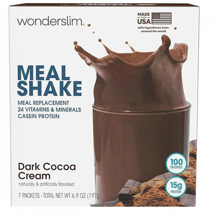 WonderSlim Meal Replacement Shake, Dark Cocoa Cream, 15g Protein, 24 Vitamins & Minerals, Gluten Free, Low Carb (7ct)