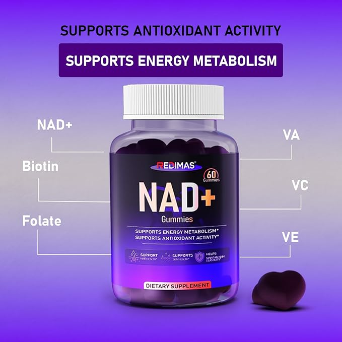 NAD Gummies with Resveratrol, Multivitamin Blend, Quercetin, Collagen and Zinc, Chewable NAD Gummy for Women, Natural Grape Flavor, Convenient Daily Chew, 60 Count