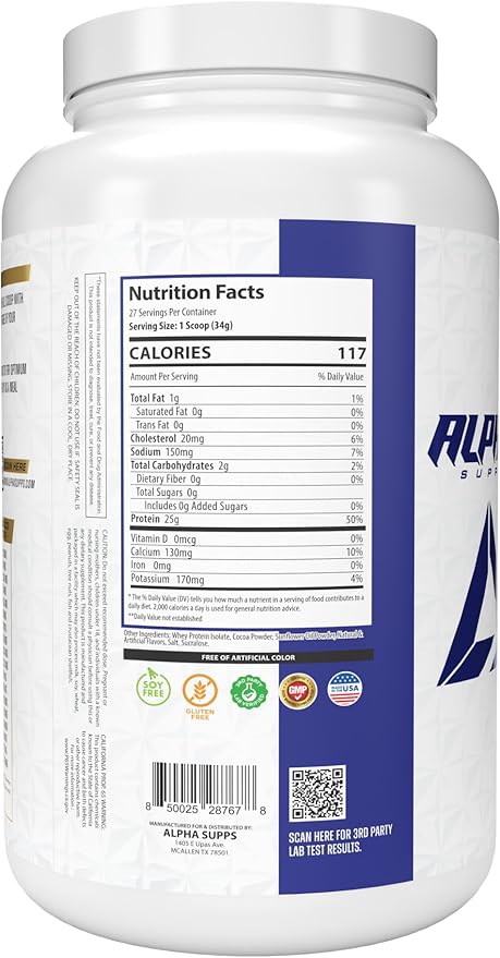 Alpha Supps ISO, Low Carb 100% Whey Protein Isolate Powder, 25 Grams Per Serving, Helps Support Muscle Growth, Low Sugar and Gluten Free (Chocolate Cake, 2 lb)