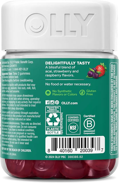 OLLY Muscle Recovery Sleep Gummies, Sleep and Sore Muscle Support, 3mg Melatonin, Tart Cherry, Vitamin D, Berry Flavor - 40 Count