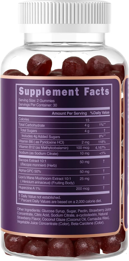 LUVITA Focus Gummies – Brain Support Supplement with Lion’s Mane, Alpha GPC & Bacopa – Boost Memory, Focus & Mental Energy – 60 Gummies (30 Day Supply)