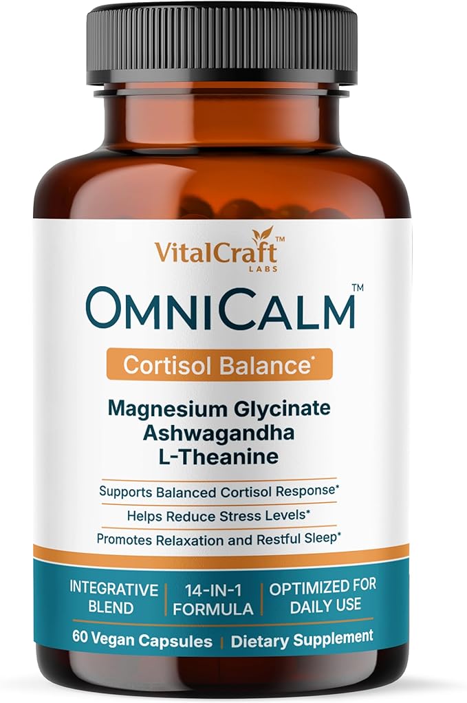 OmniCalm Cortisol Supplements for Women & Men | Stress Relief & Sleep Support with Magnesium & Ashwagandha, L Theanine | 14-in-1 Cortisol Reducer, Manager, Detox – USA