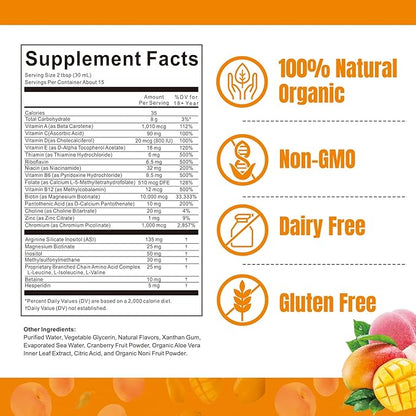 Liquid Multivitamin for Hair Growth | Biotin 10000mcg | Hair & Skin Support Supplement | Clinically Tested for Thicker Hair & Skin Elasticity | Suitable for Women & Men, Ages 18+ | 15.22 Fl Oz (1)