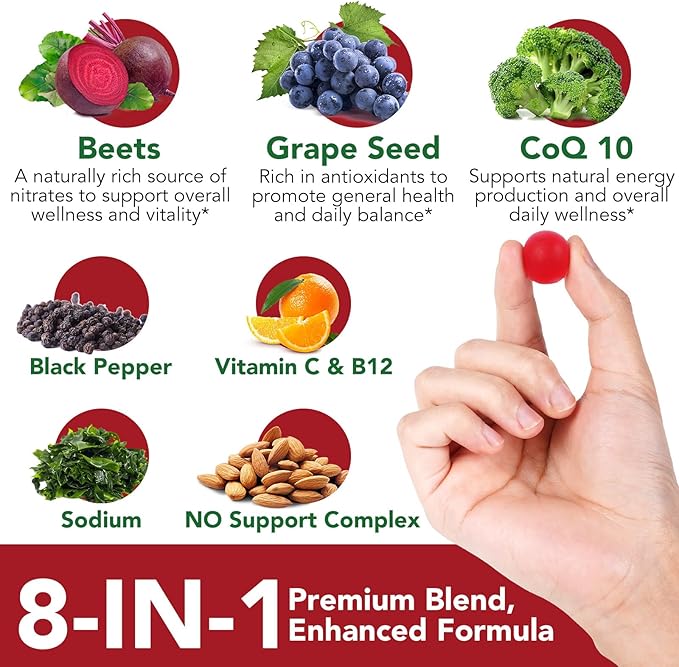 Beet Root Gummies,180 Heart Health Chews for Blood Pressure Support Supplements,Red Beets Supplements with Beetroot, Grape Seed, Coq10,B Vitamins,Vegan, Non-GMO,90 Beet Chews