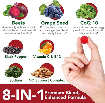 Beets Gummies, Blood Pressure Support, 90 Beet Chews Liposomal Beet Powder for Superior Absorption, Grape Seed for Nitric Oxide, Circulation & Heart Health, Vegan, Non-GMO
