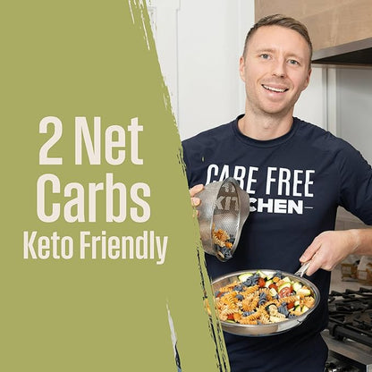 Care Free Kitchen Rotini Keto Pasta Noodles Variety 3-Pack (8 oz. Bags) Plain, Sundried Tomato, Roasted Garlic, 20g High Protein, Low Carb 2g Net Carbs, 26g High Fiber